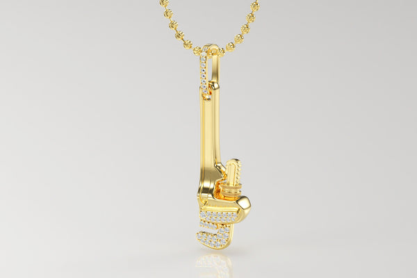 Wrench Diamond Pendant in 14k or 18k Yellow Gold | Uverly