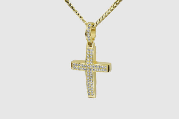 Straight Diamond Cross Pendant in 14k or 18k Yellow Gold | Uverly