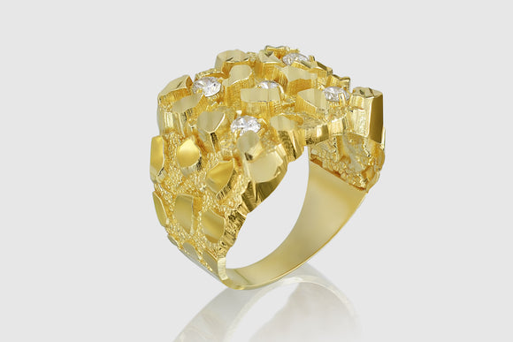 Yellow Gold Nugget Diamond Ring - Large | Uverly