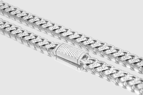 9mm Diamond 14k Solid White Gold Miami Cuban Pave Necklace