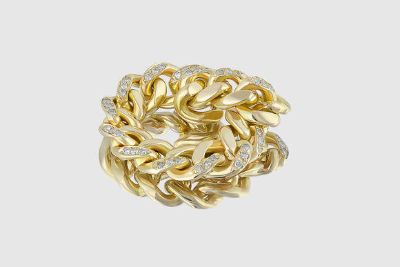 Miami Cuban Diamond Ring 18K Yellow Gold