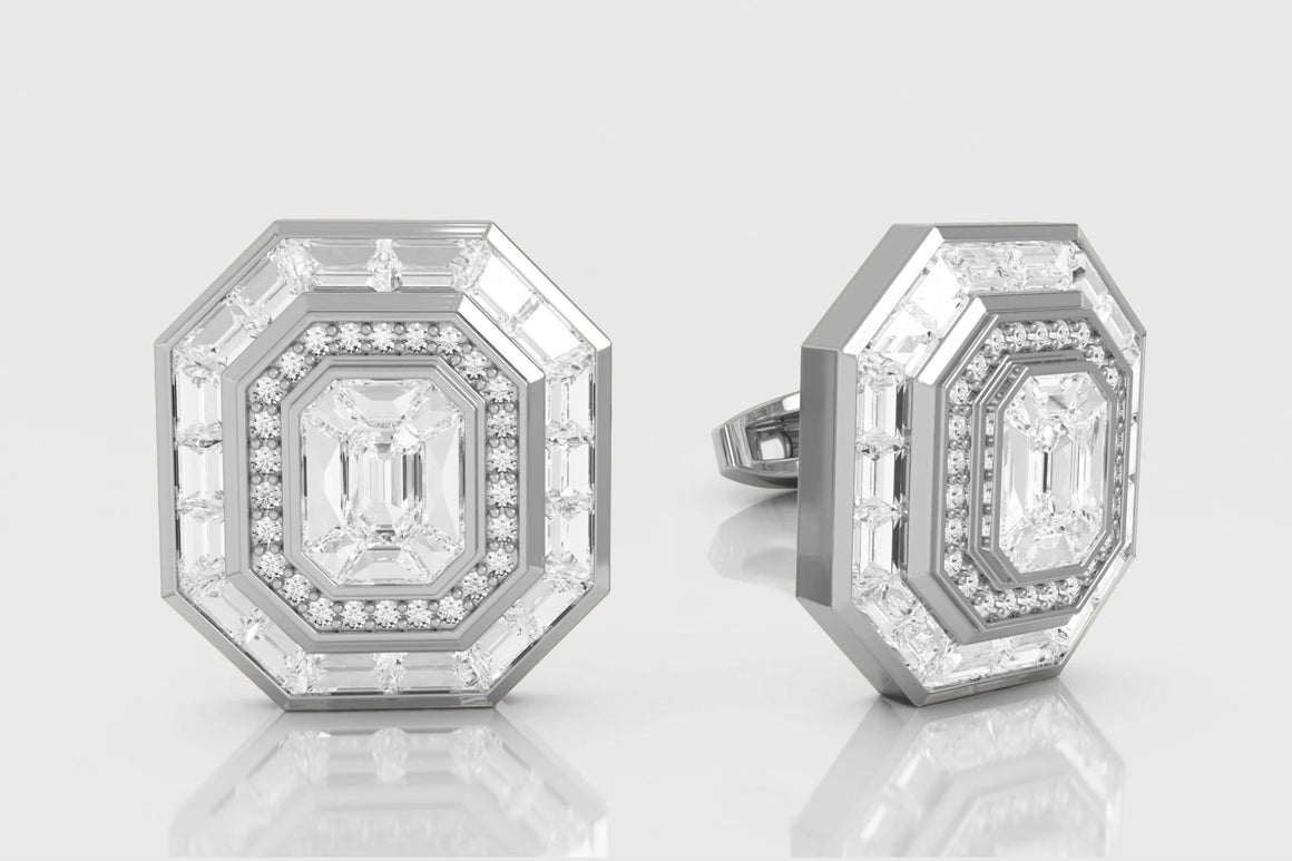 Diamond Baguette Invisible Setting Cufflinks Yellow Gold