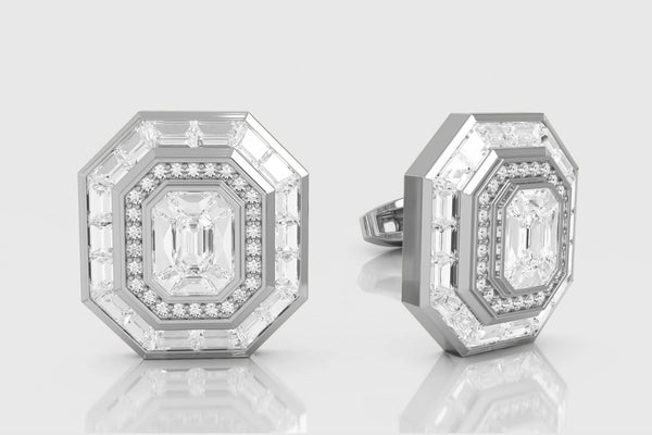 Diamond Baguette Invisible Setting Cufflinks White Gold