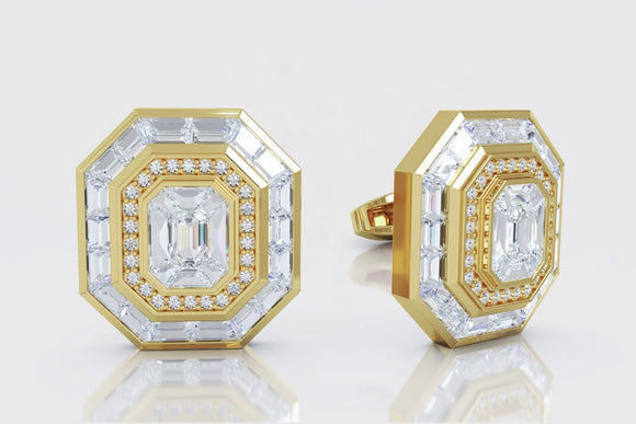 Diamond Baguette Invisible Setting Cufflinks Yellow Gold