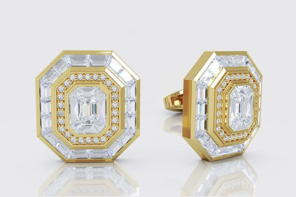 Diamond Baguette Invisible Setting Cufflinks Yellow Gold
