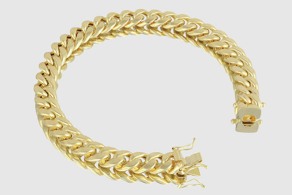 9.5mm Hollow Miami Cuban Yellow Gold Bracelet | Uverly