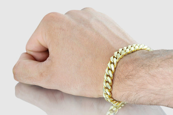 9.5mm Hollow Miami Cuban Yellow Gold Bracelet | Uverly