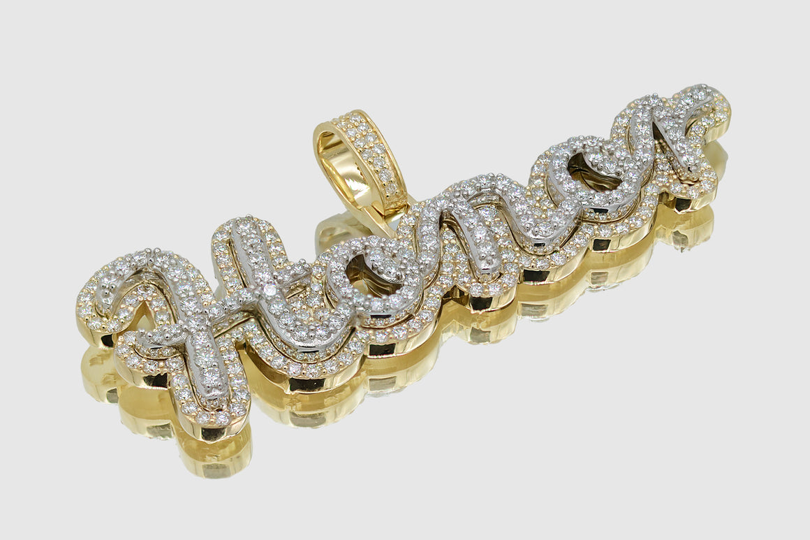 Custom Large 3D Two-Tone Layered Diamond Name Pendant