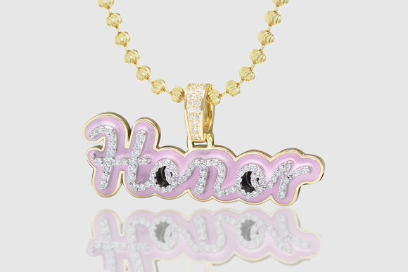 Custom 3D Two-Tone Layered Diamond & Enamel Name Pendant