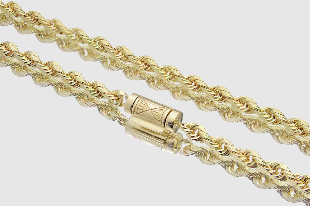 4mm Rope Solid Gold Barrel Lock Necklace Uverly