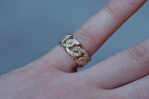 Miami Cuban Diamond Ring 14K Yellow Gold