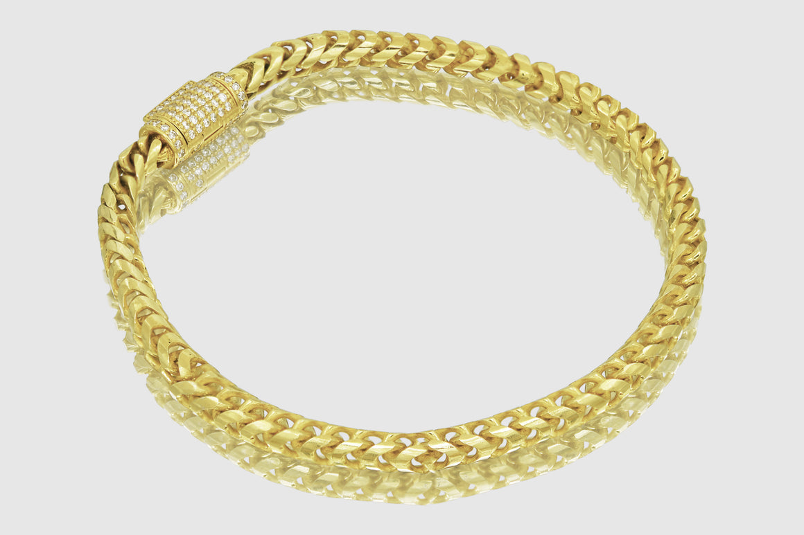 4.5mm 14k Franco Solid Gold Diamond Lock Bracelet | Uverly