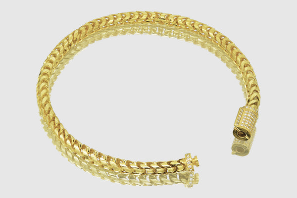 4.5mm 14k Franco Solid Gold Diamond Lock Bracelet | Uverly