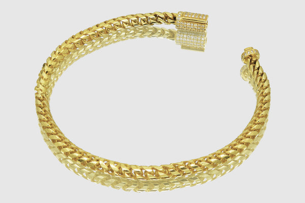 4.5mm 14k Franco Solid Gold Diamond Lock Bracelet | Uverly