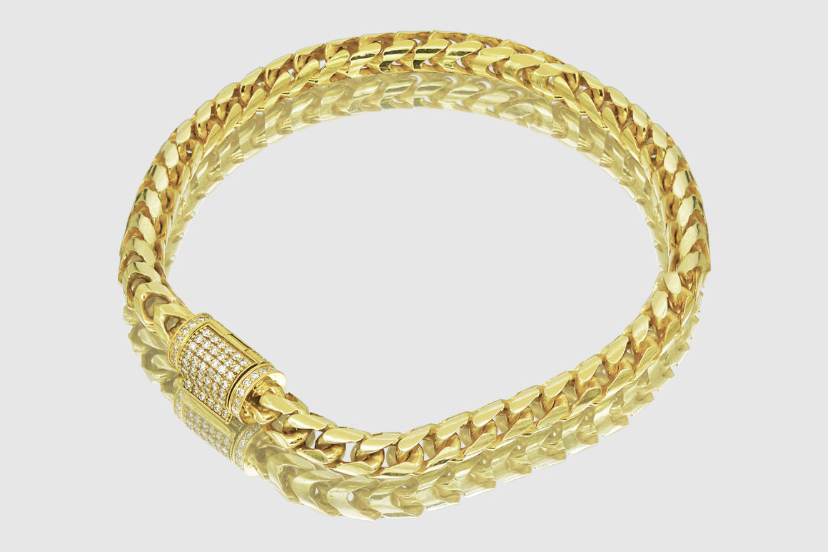 5mm 14k Franco Solid Gold Diamond Lock Bracelet | Uverly