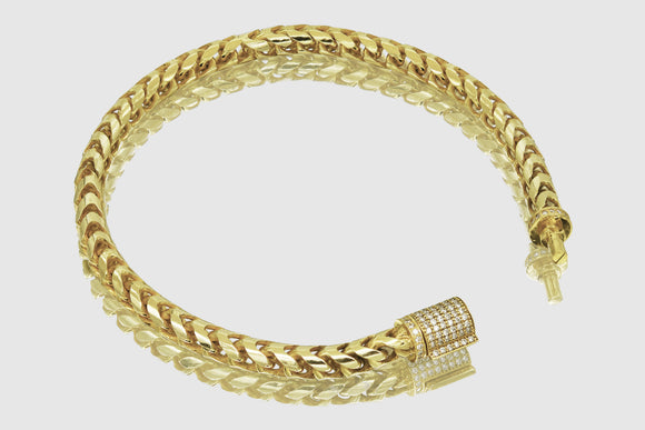 5mm 14k Franco Solid Gold Diamond Lock Bracelet | Uverly