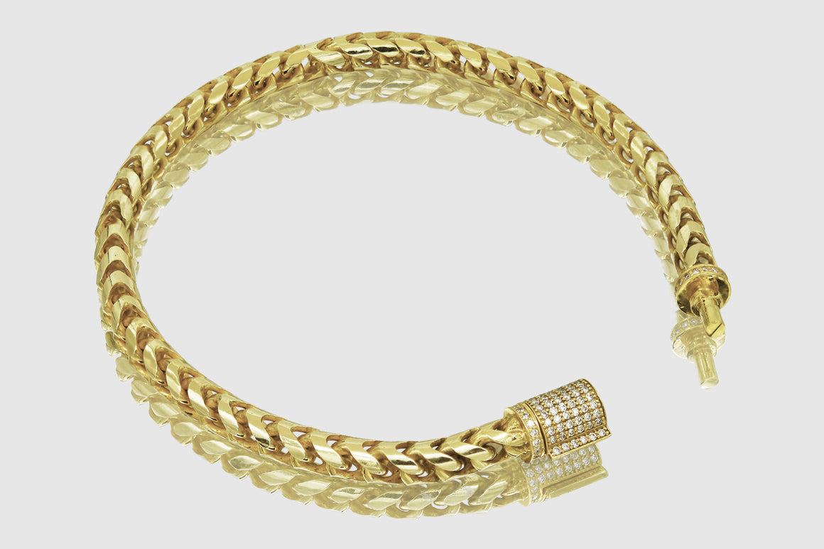 5mm Diamond Cut Franco Bracelet, 14K Gold Mens Bracelet, Solid Gold 8.5 Inches / Luxury Lobster Clasp