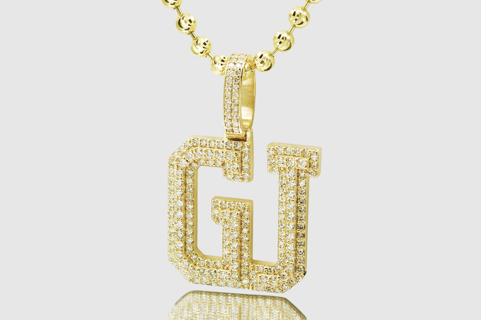 3D Double Layered Initial Two-letter Diamond Pendant, 18K Gold / Yellow