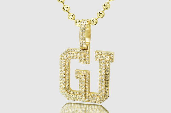 Large Straight 3D Initial Letter Diamond Pendant in 14k or 18k Yellow Gold | Uverly