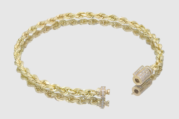 4mm Rope Bracelet - Diamond Lock - 10k/14k/18k Yellow Gold | Uverly