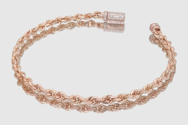 4mm Rope Bracelet - Diamond Lock - 10k/14k/18k Rose Gold | Uverly