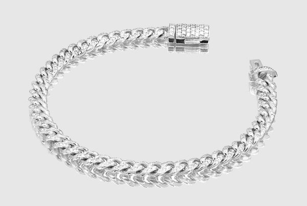 6mm Diamond 14k Solid White Gold Miami Cuban Pave Bracelet