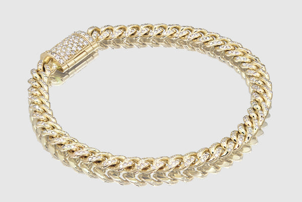6mm Diamond 14k Solid Yellow Gold Miami Cuban Pave Bracelet