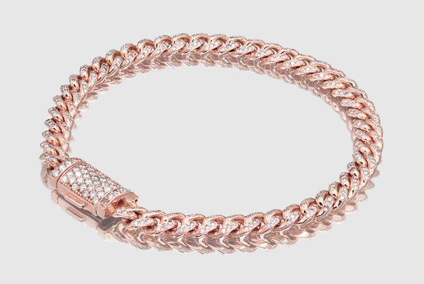 6mm Diamond 14k Solid Rose Gold Miami Cuban Pave Bracelet