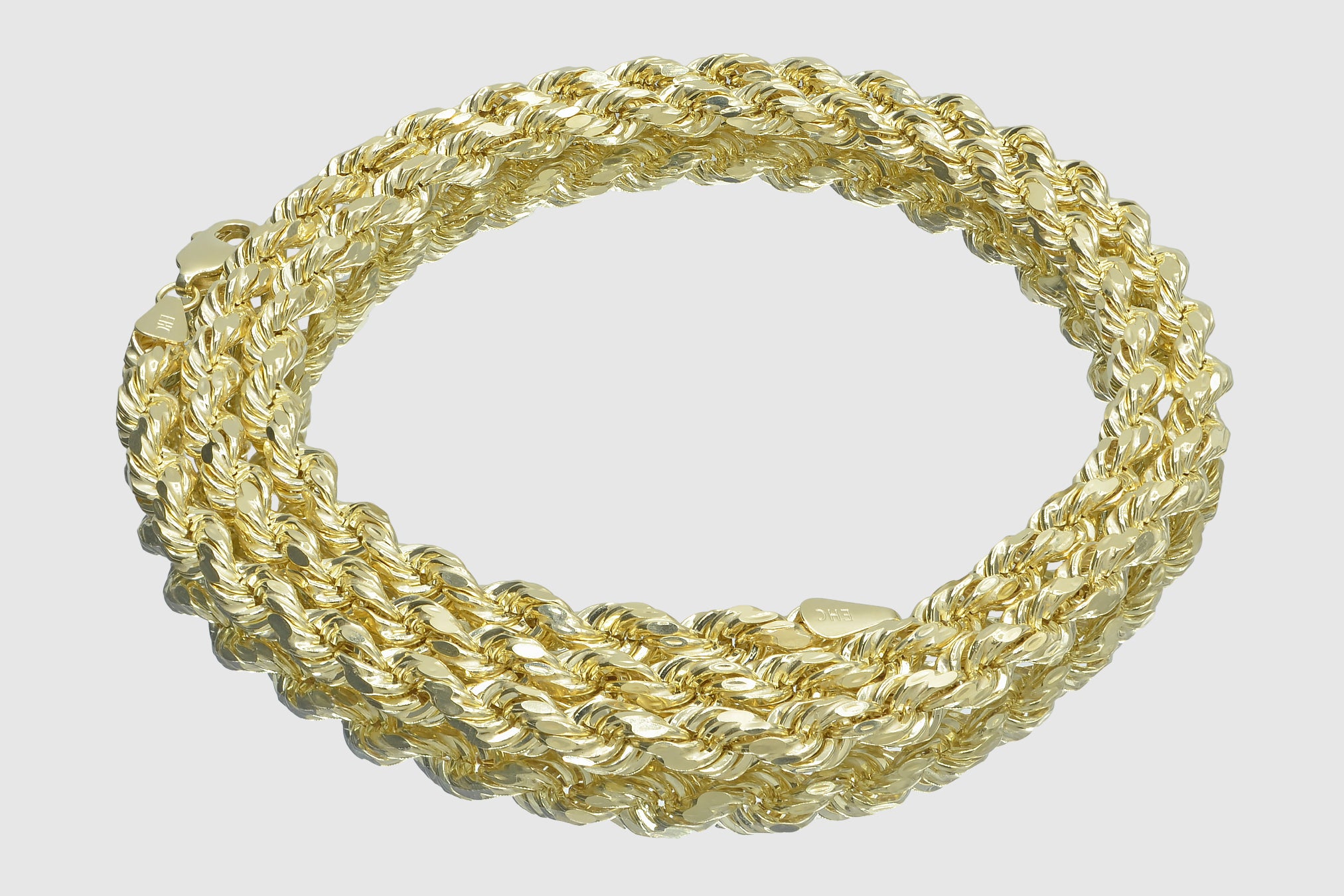 7mm Rope Solid Diamond Cut Chain 14K Gold