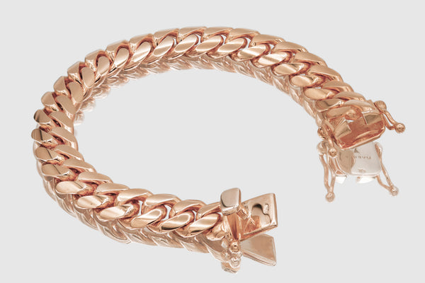 11mm Solid Miami Cuban Bracelet 10k / 14k / 18k / 22k Rose Pink Gold | Uverly