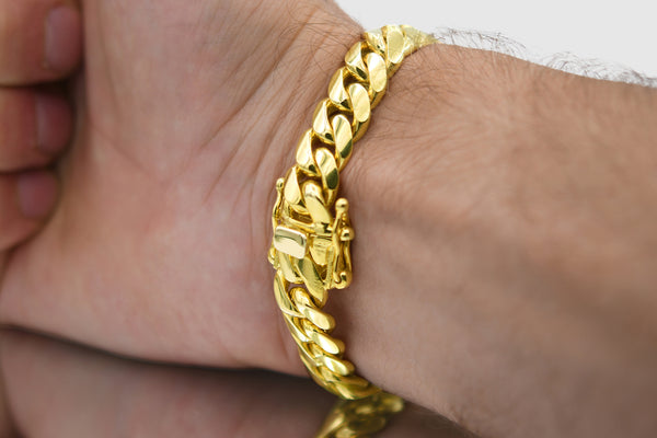 11mm Solid Miami Cuban Bracelet 10k / 14k / 18k / 22k Yellow Gold | Uverly