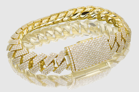 15mm 3-Row Diamond Miami Cuban Prong Set Bracelet