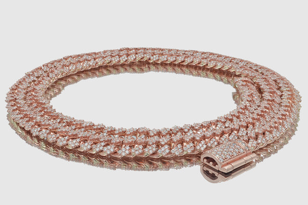 8mm Diamond 14k/18k Solid Pink Rose Gold Miami Cuban Prong Set Necklace | Uverly