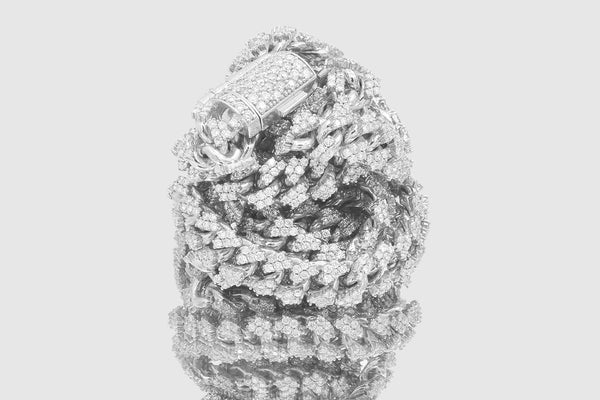 8mm Diamond 14k/18k Solid White Gold Miami Cuban Prong Set Necklace | Uverly