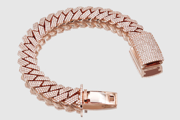 15mm 3-Row Diamond Miami Cuban Prong Set Bracelet
