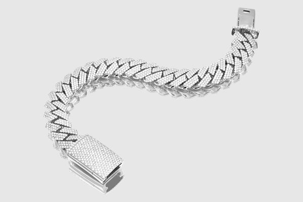 15mm 3-Row Diamond Miami Cuban Prong Set Bracelet