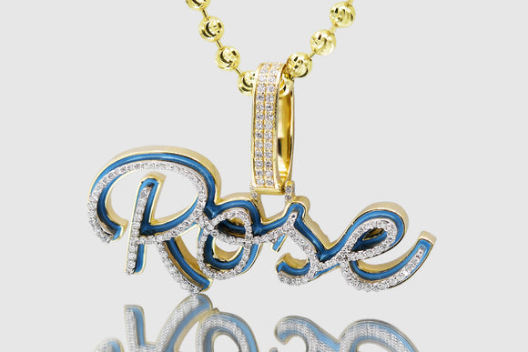 14k / 18k Yellow Gold & Diamond Custom Name Pendant with Enamel | Uverly