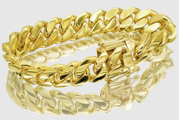 16mm Solid Miami Cuban Bracelet 10k / 14k / 18k / 22k Yellow Gold| Uverly