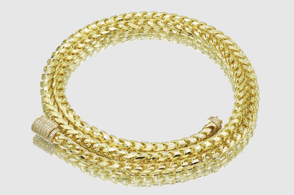 4.5mm 14k Franco Solid Yellow Gold Diamond Lock Necklace | Uverly