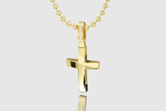 Diamond Bail Cross Gold Pendant in 14k or 18k Yellow Gold | Uverly