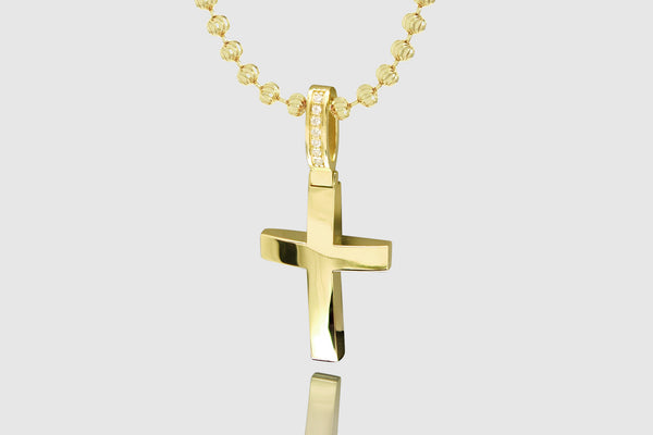 Diamond Bail Cross Gold Pendant in 14k or 18k Yellow Gold | Uverly
