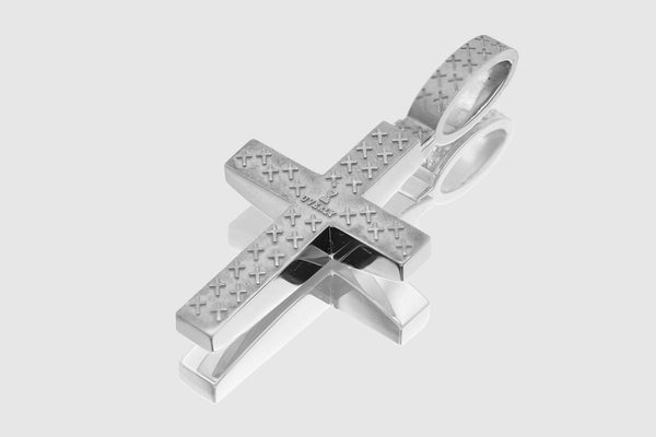 Diamond Bail Cross Gold Pendant in 14k or 18k White Gold | Uverly