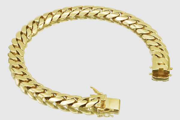 10.5mm 14K Miami Cuban Yellow Gold Flat Bracelet | Uverly