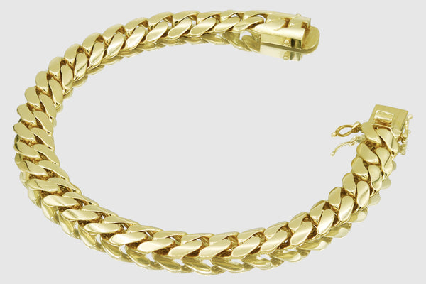 10.5mm 14K Miami Cuban Yellow Gold Flat Bracelet | Uverly