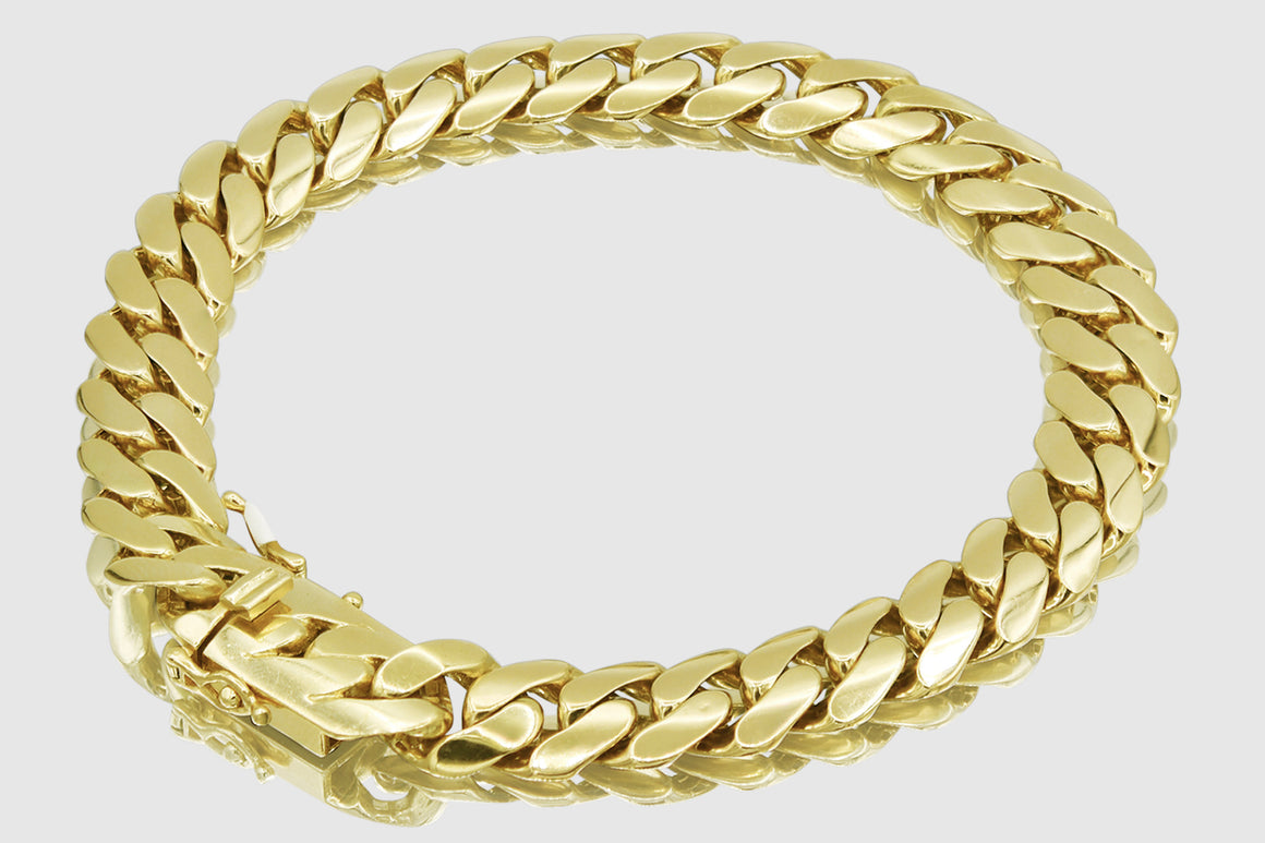 10.5mm 14K Miami Cuban Yellow Gold Flat Bracelet | Uverly
