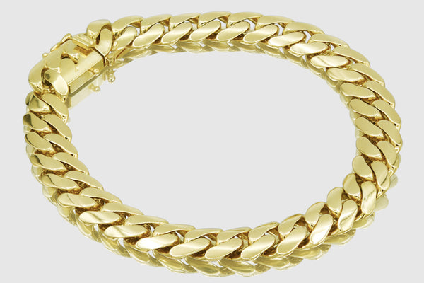 10.5mm 14K Miami Cuban Yellow Gold Flat Bracelet | Uverly