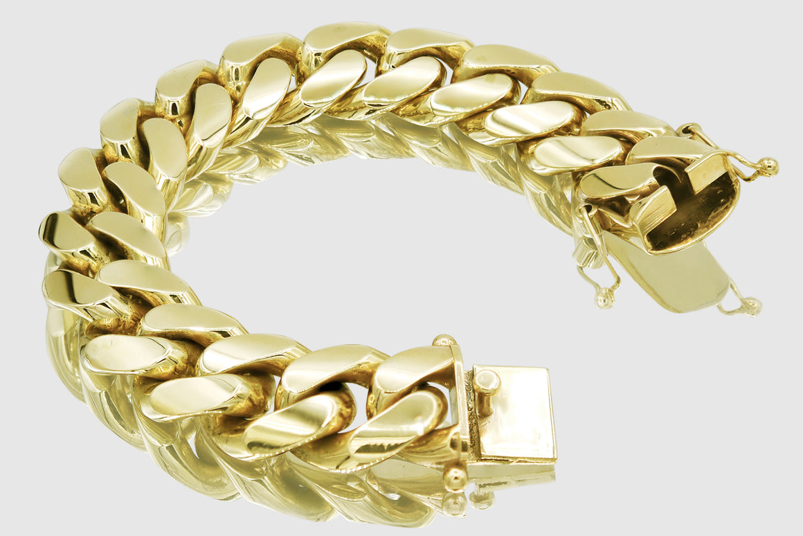 20mm 14K Miami Cuban Yellow Gold Semi-Solid Bracelet | Uverly