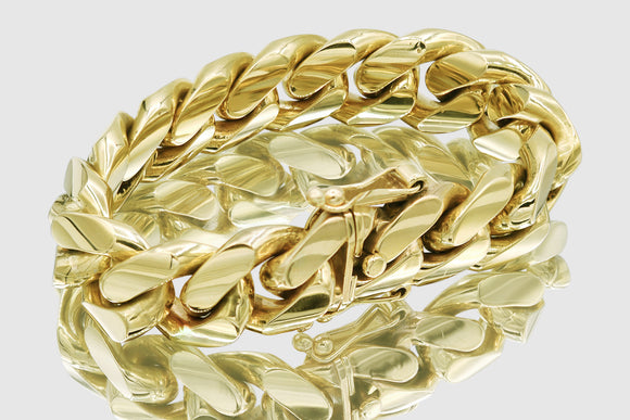 20mm 14K Miami Cuban Yellow Gold Semi-Solid Bracelet | Uverly