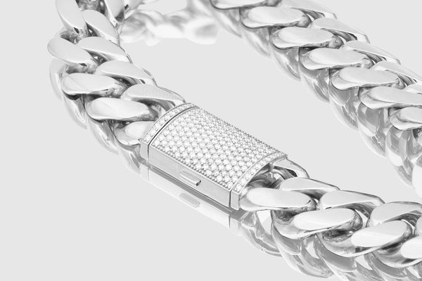 18mm Diamond Barrel Triple Box Lock White Gold