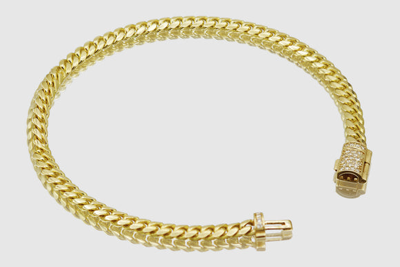 4mm Solid Miami Cuban Diamond Lock Bracelet 10k / 14k Yellow Gold | Uverly